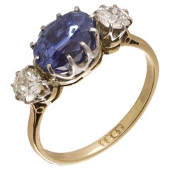 18kt Gold 3.70 ct. Natural Corundum Sapphire and Diamond Three-Stone Ring