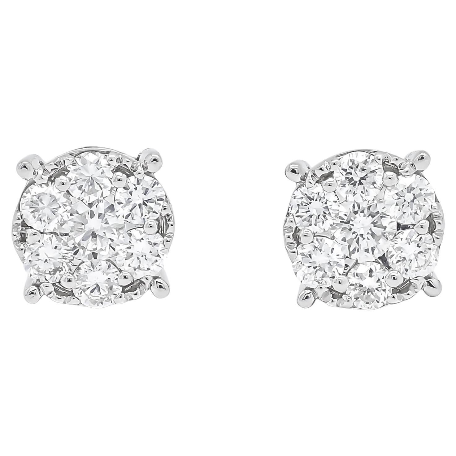 Natural Diamonds 0.60 Carats 18KT White Gold Cluster Stud Earrings