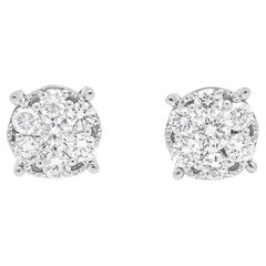 18KT Gold 4 Prong Classic Cluster Solitaire Natural Diamonds Earrings E064014