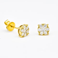 Natural Diamonds 0.60 carats 18KT Yellow Gold 4 Prong Cluster Stud Earrings
