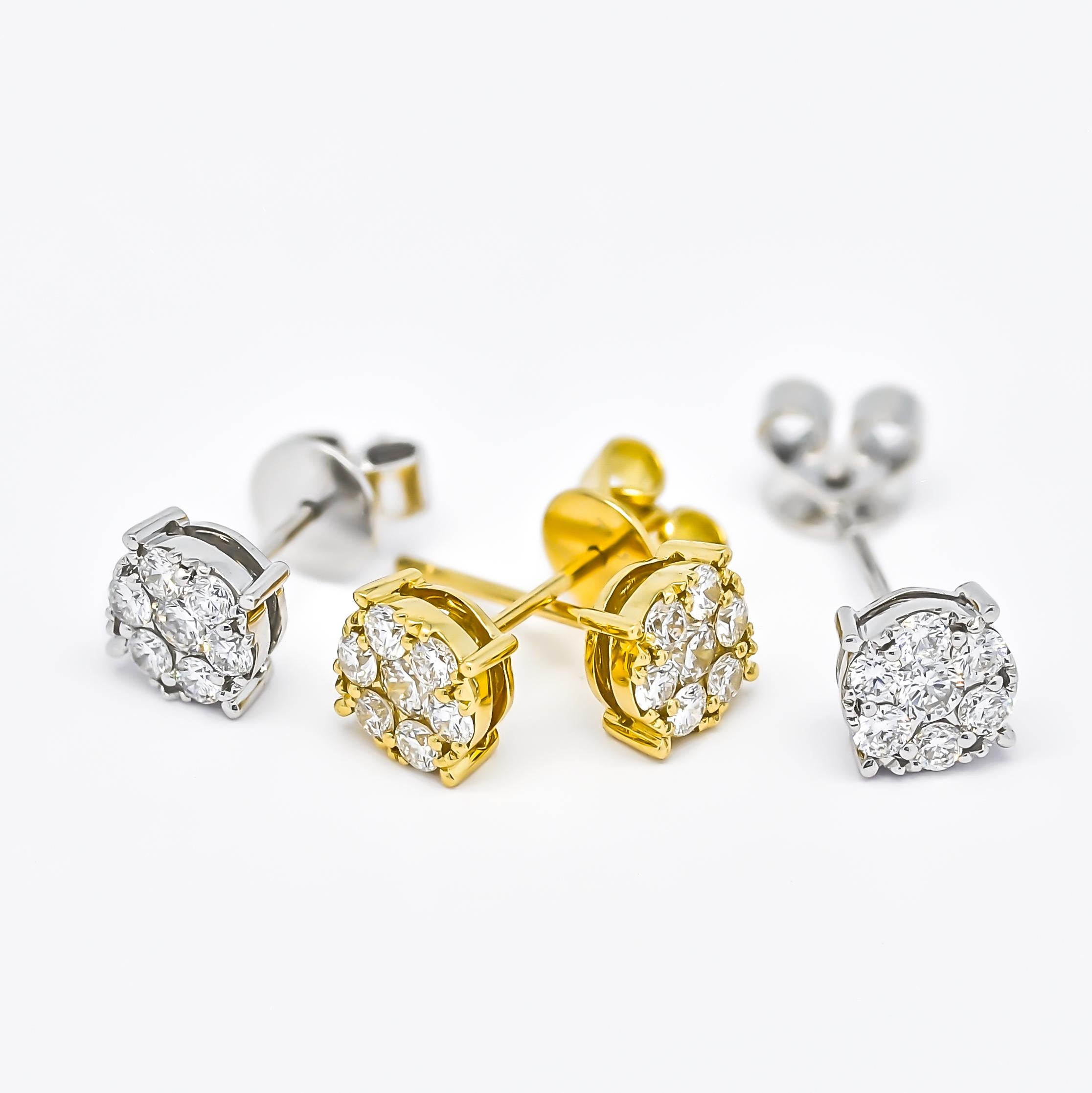 Clous d'oreilles à 4 griffes en or jaune 18 carats avec diamants naturels de 0,60 carat Unisexe en vente