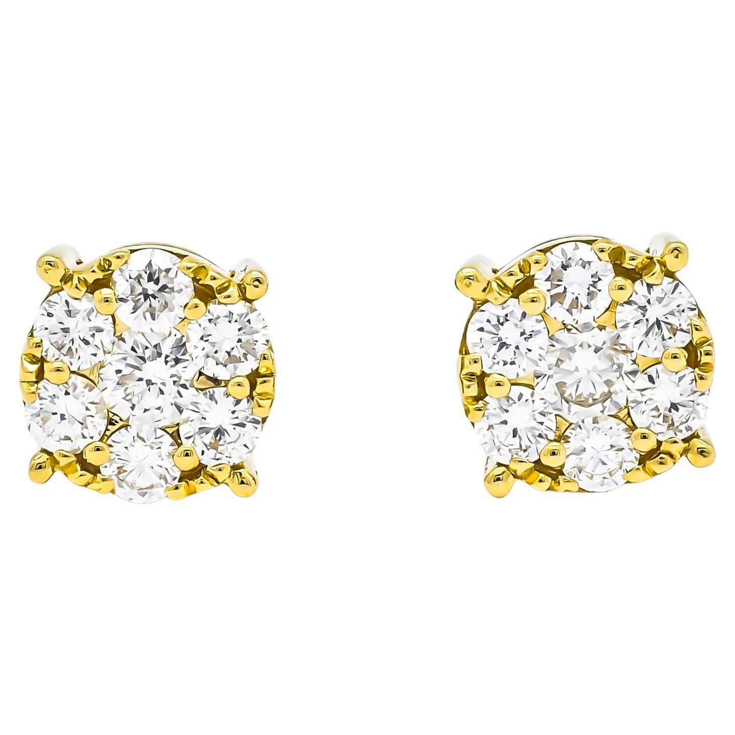 Natürliche Diamanten 0,60 Karat 18KT Gelbgold 4 Zacken Cluster-Ohrstecker