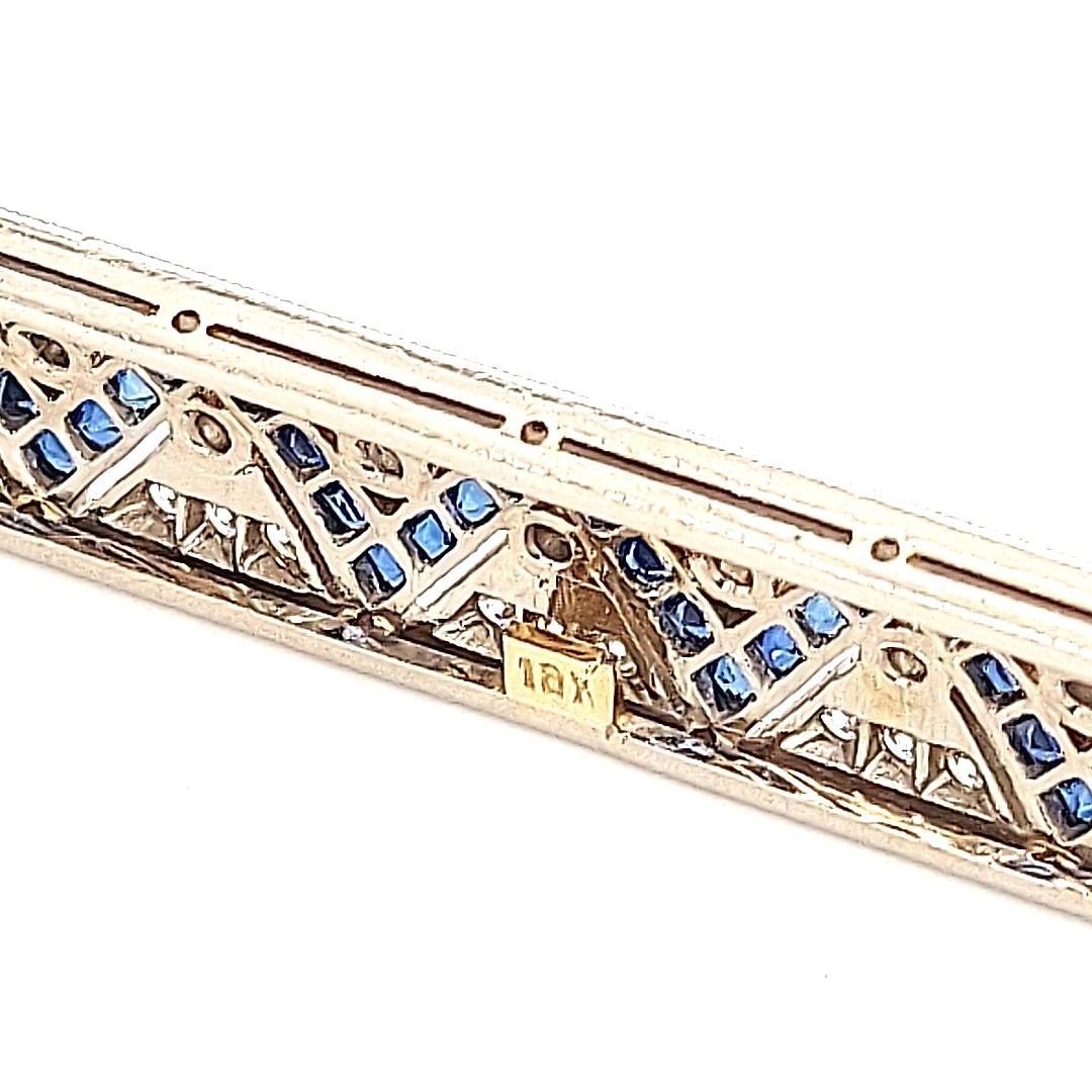 18kt Gold Large Brooch with Zig Zag Sapphires and Diamonds For Sale 6