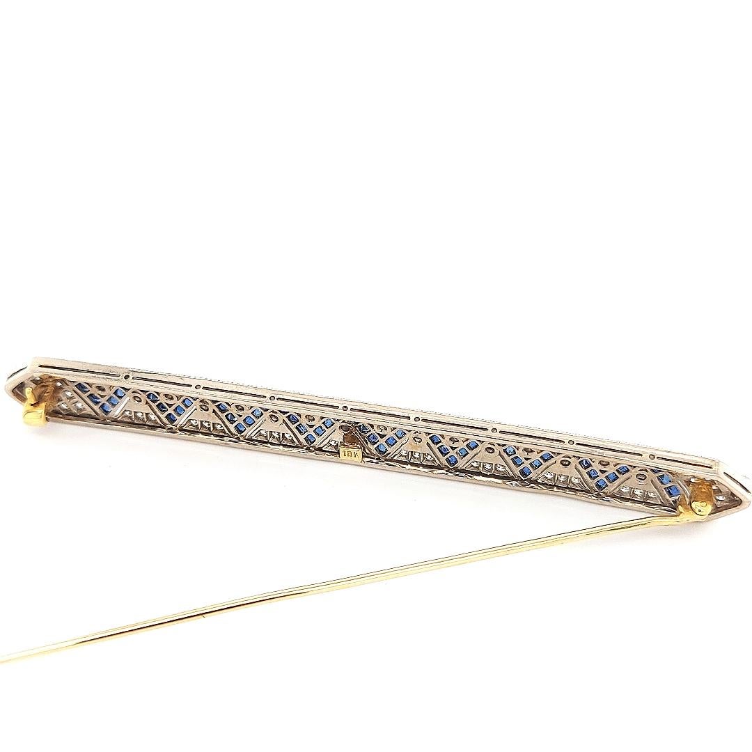 18kt Gold Large Brooch with Zig Zag Sapphires and Diamonds For Sale 7