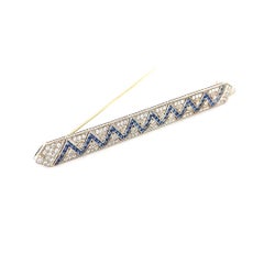 18kt Gold Large Brooch with Zig Zag Sapphires and Diamonds