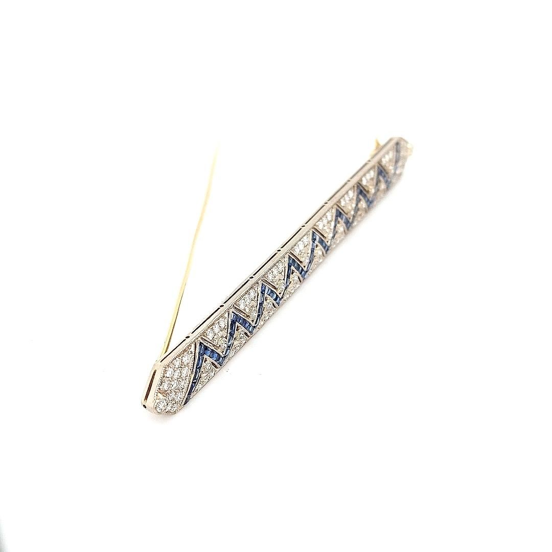 Artisan 18kt Gold Large Brooch with Zig Zag Sapphires and Diamonds For Sale