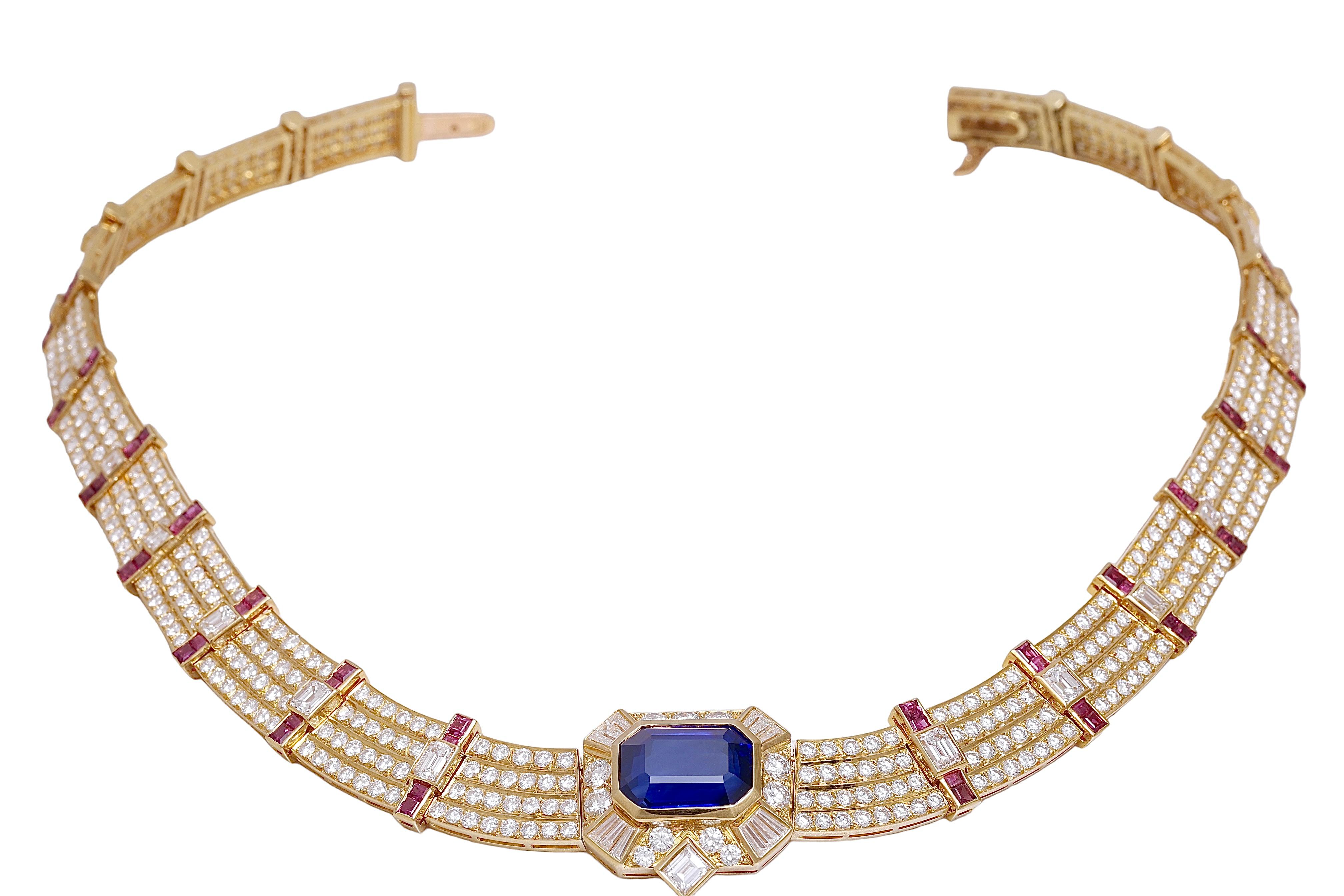18k Gold Adler Genèva Sapphire & Diamond Necklace, Estate Sultan Oman, GRS cert. For Sale 4