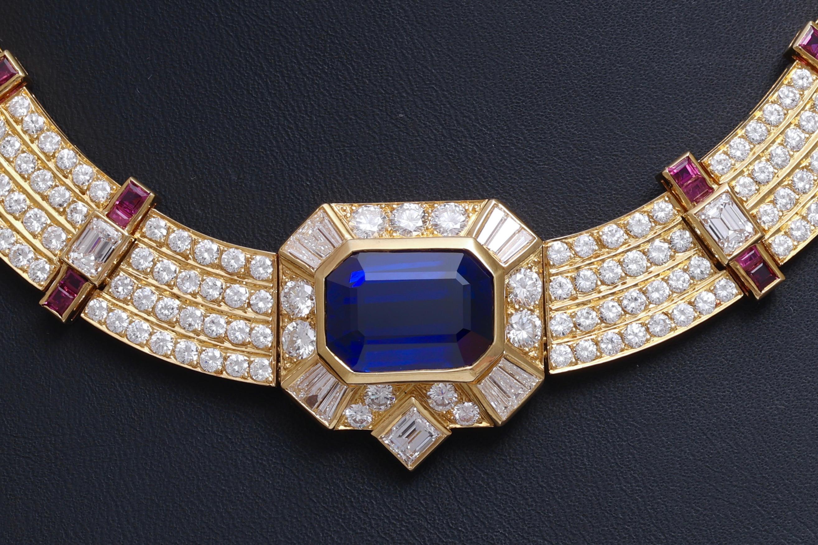 18k Gold Adler Genèva Saphir & Diamant-Halskette, Nachlass Sultan Oman, GRS zertifiziert. im Angebot 5