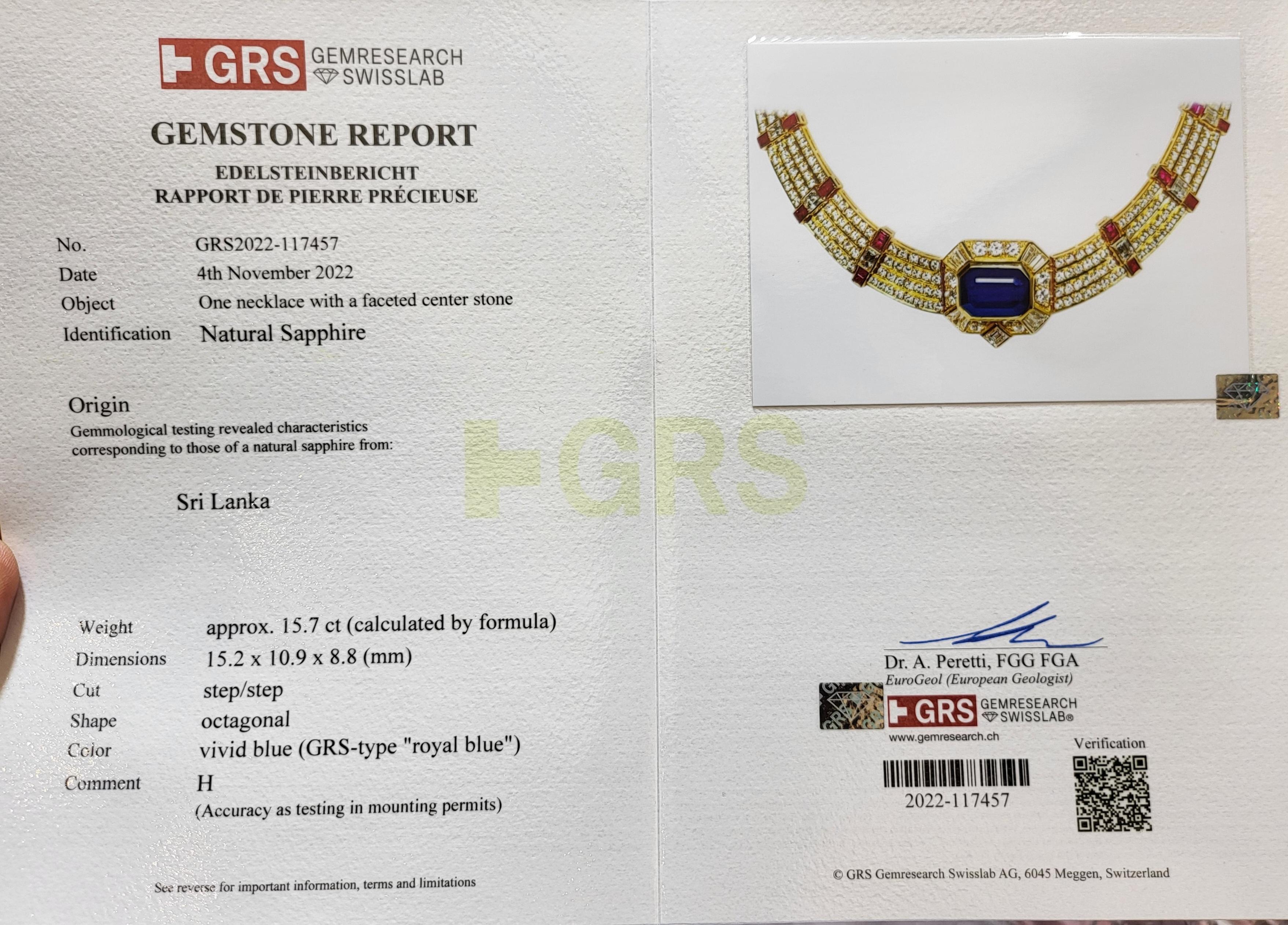 18k Gold Adler Genèva Saphir & Diamant-Halskette, Nachlass Sultan Oman, GRS zertifiziert. im Angebot 6