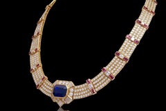 18k Gold Adler Genèva Sapphire & Diamond Necklace, Estate Sultan Oman, GRS cert.