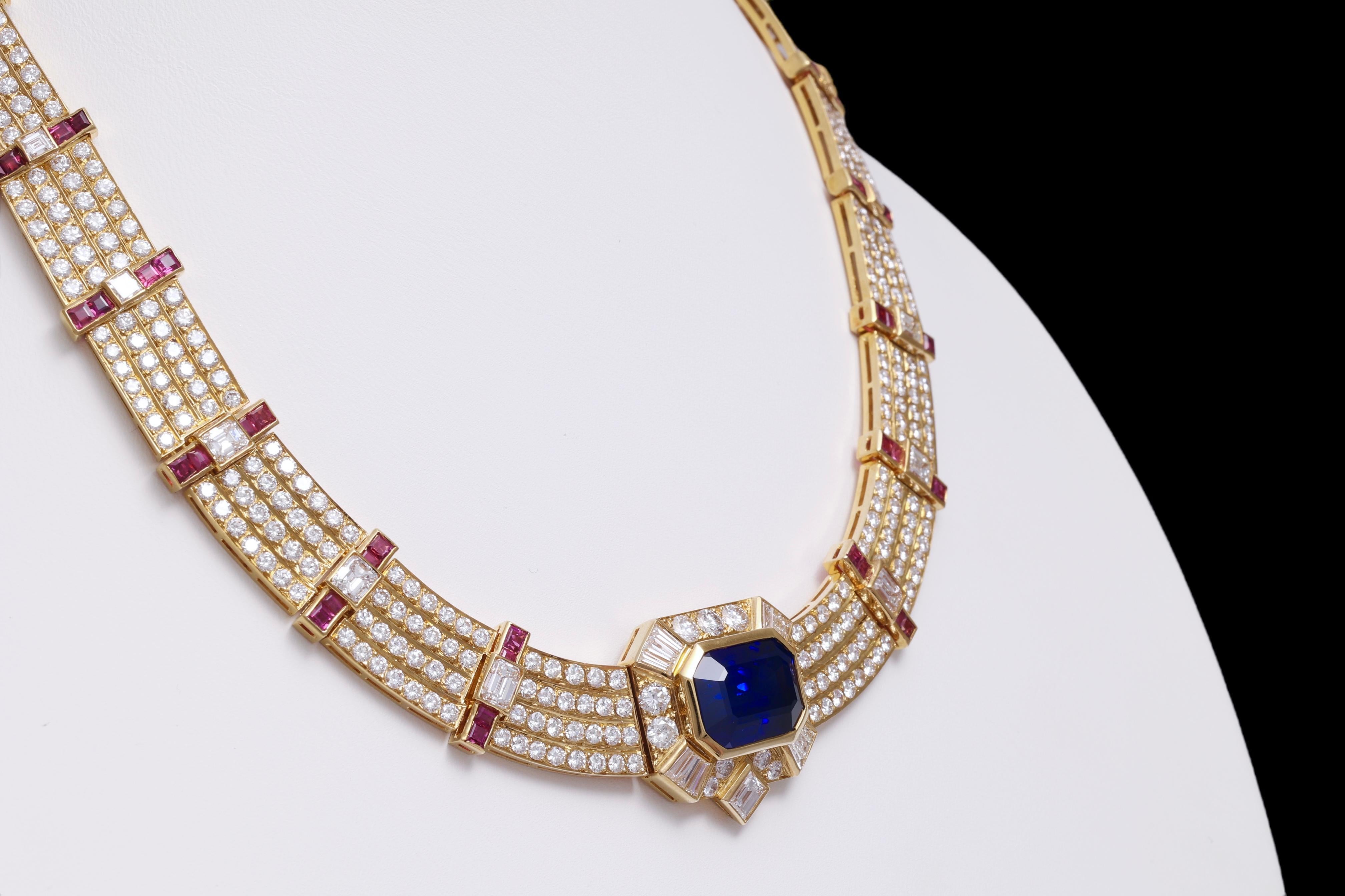 Artisan 18k Gold Adler Genèva Sapphire & Diamond Necklace, Estate Sultan Oman, GRS cert. For Sale
