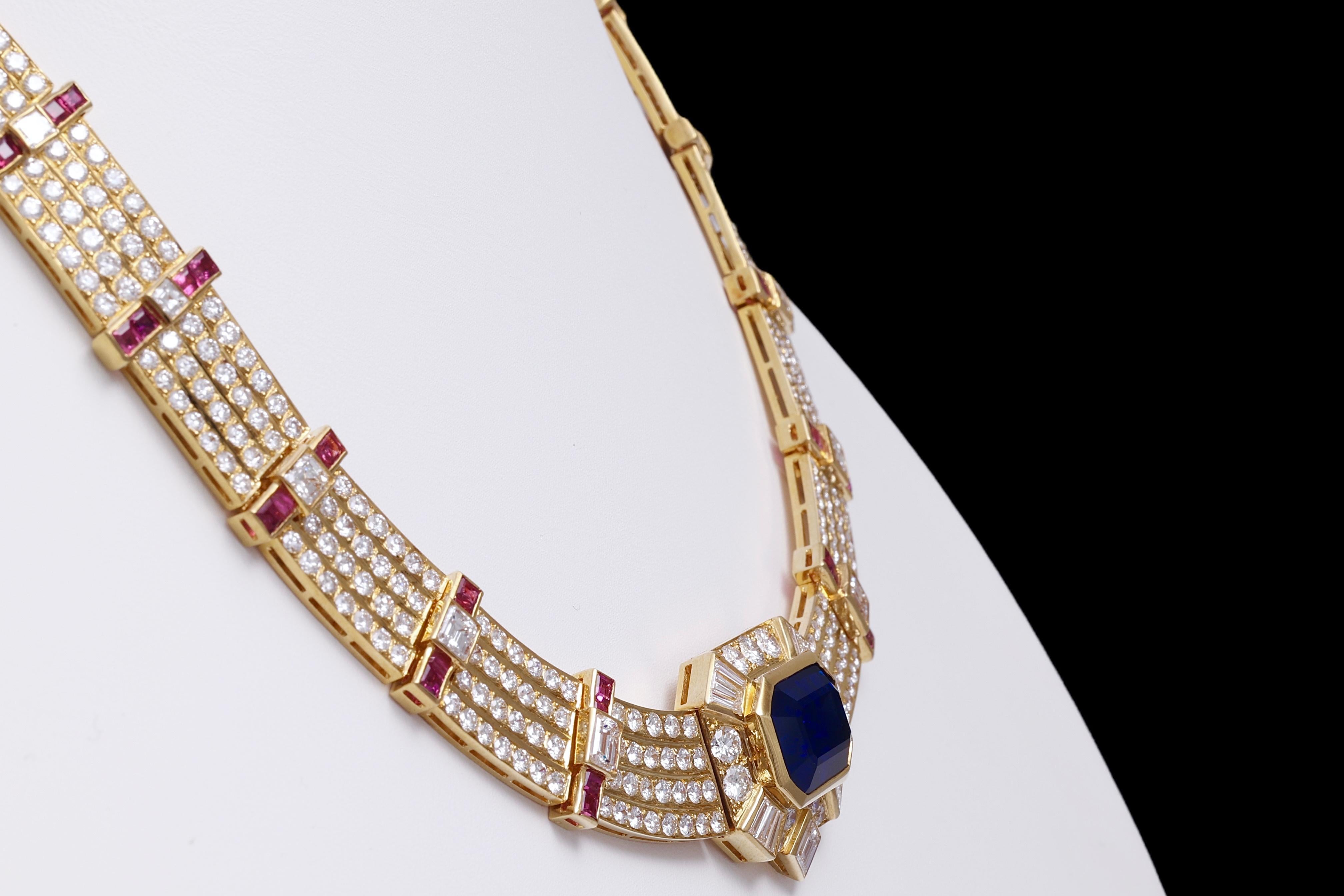 18k Gold Adler Genèva Sapphire & Diamond Necklace, Estate Sultan Oman, GRS cert. In Excellent Condition For Sale In Antwerp, BE