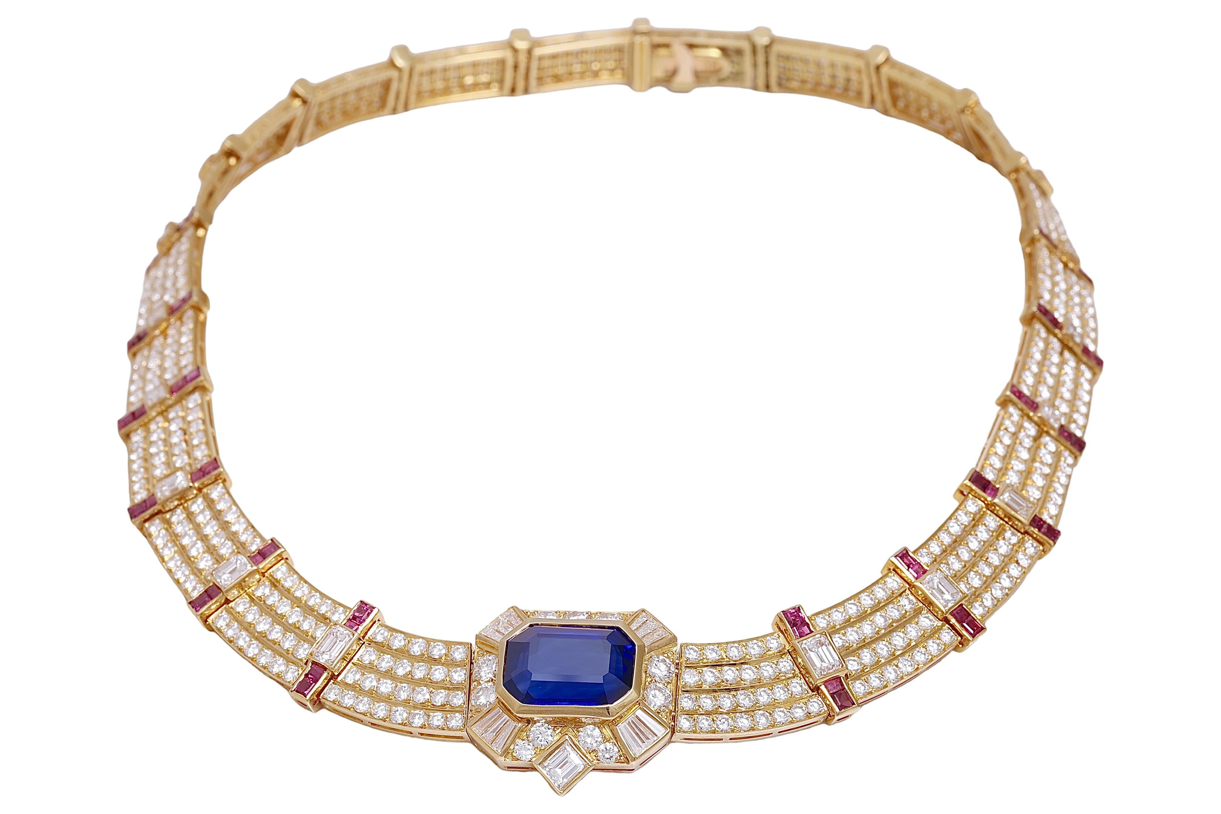 18k Gold Adler Genèva Sapphire & Diamond Necklace, Estate Sultan Oman, GRS cert. For Sale 2