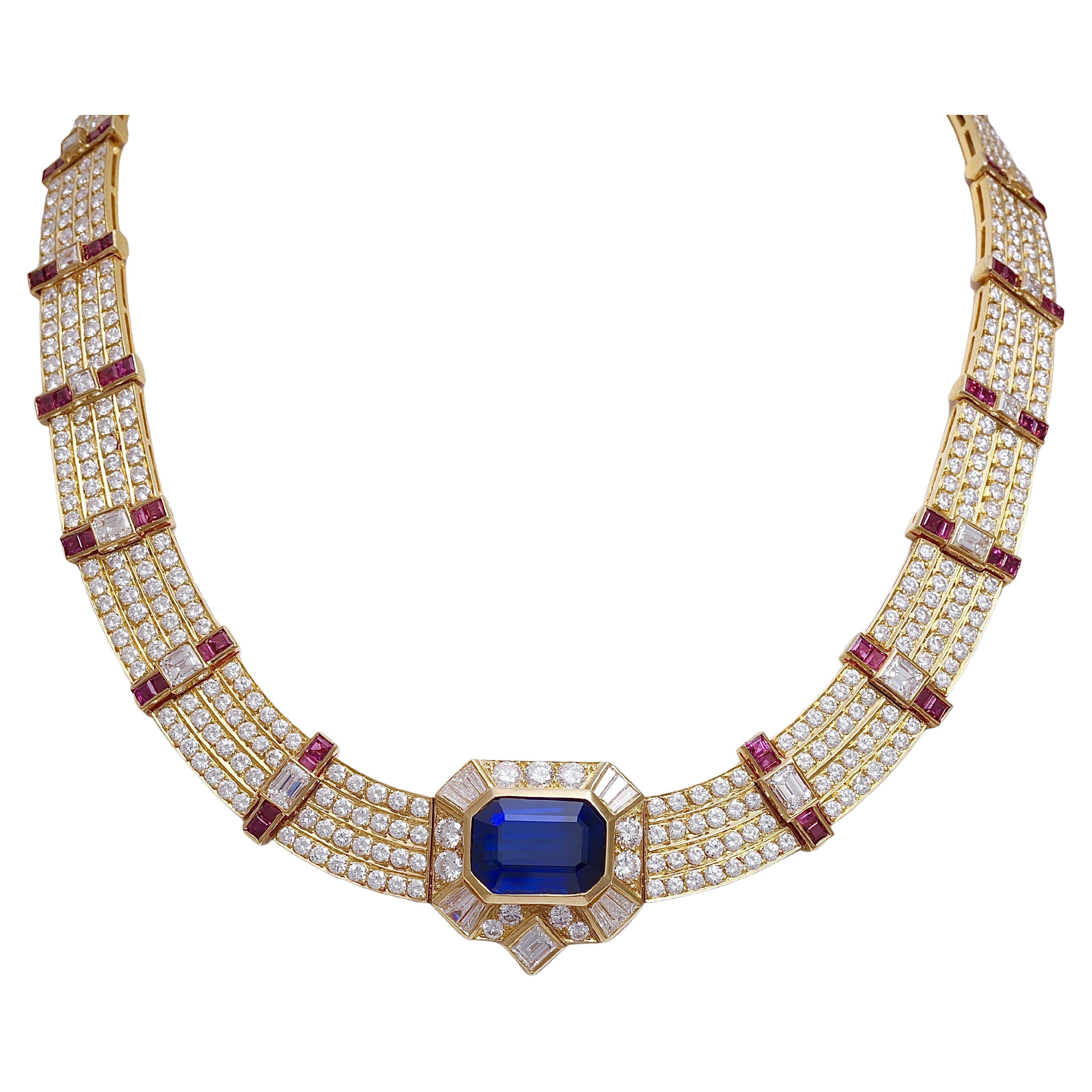 18k Gold Adler Genèva Sapphire & Diamond Necklace, Estate Sultan Oman, GRS cert. For Sale