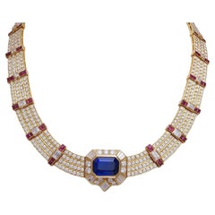 18k Gold Adler Genèva Sapphire & Diamond Necklace, Estate Sultan Oman, GRS cert.