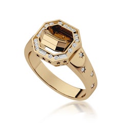 Amina Sorel 18kt Gold African Blue Topaz  and Diamond 'Morse Code' Flip Ring