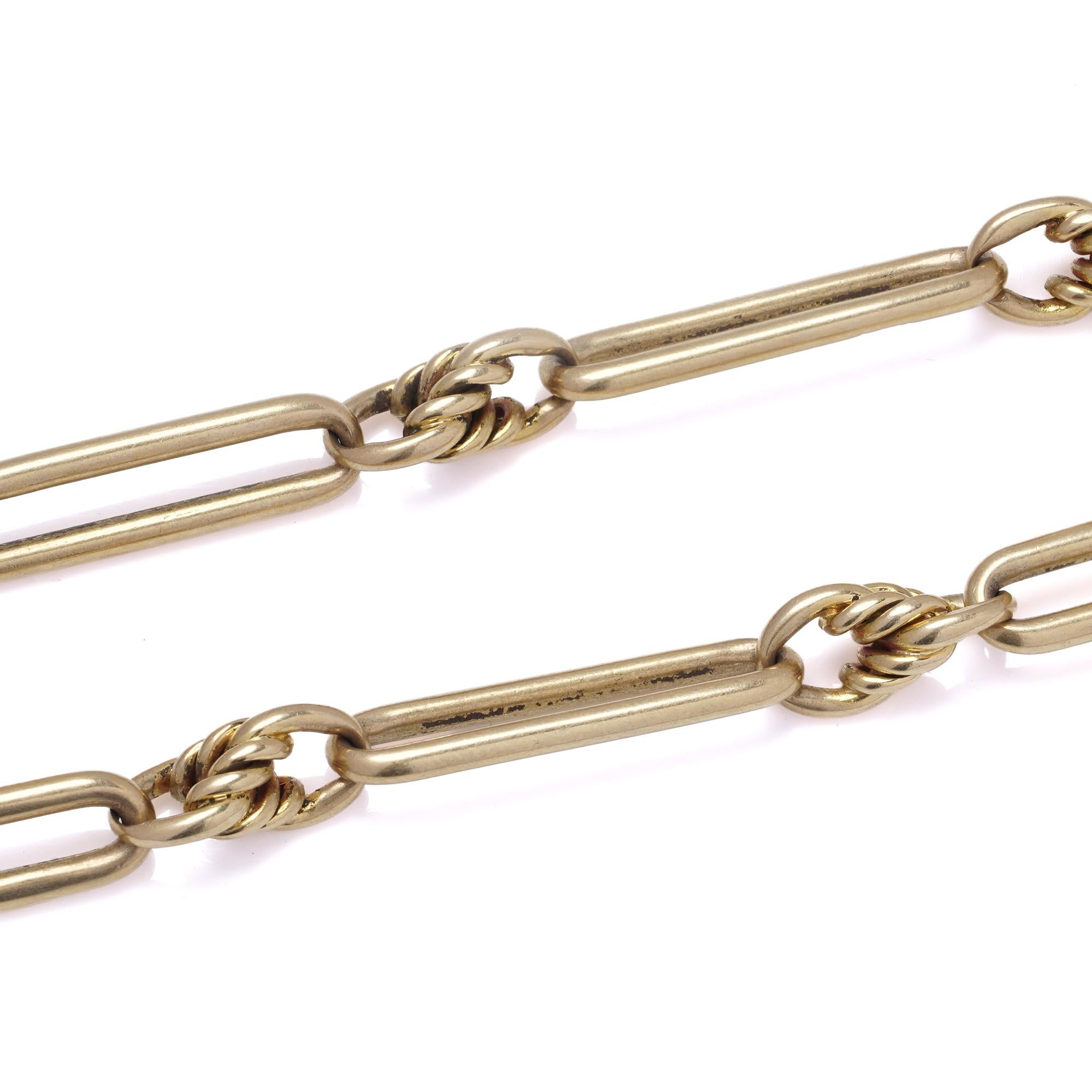18kt Gold Albert Chain trombone paperclip  Necklace In Good Condition For Sale In Braintree, GB