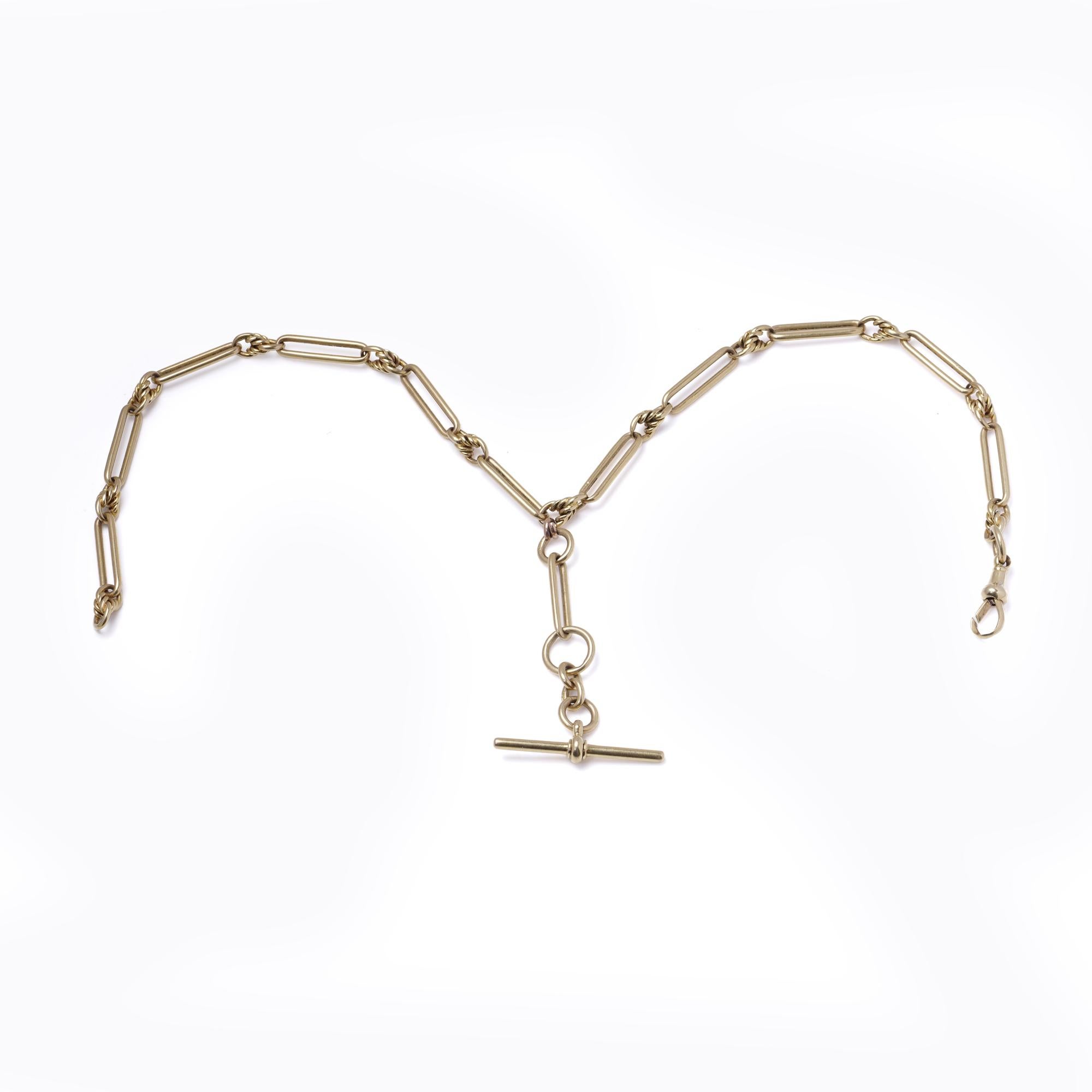 Women's or Men's 18kt Gold Albert Chain trombone paperclip  Necklace For Sale