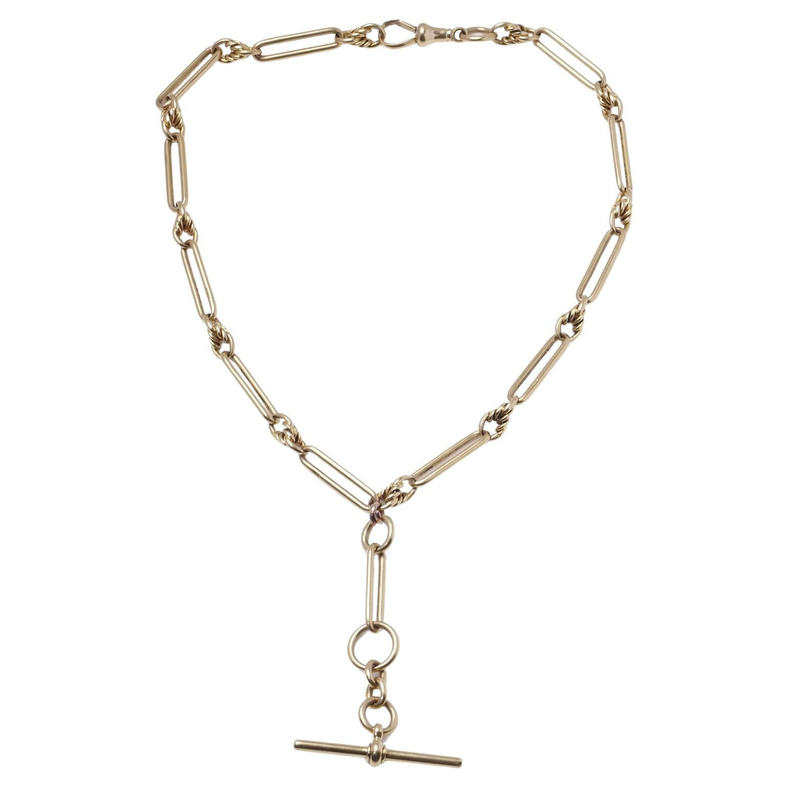 18kt Gold Albert Chain trombone paperclip  Necklace For Sale