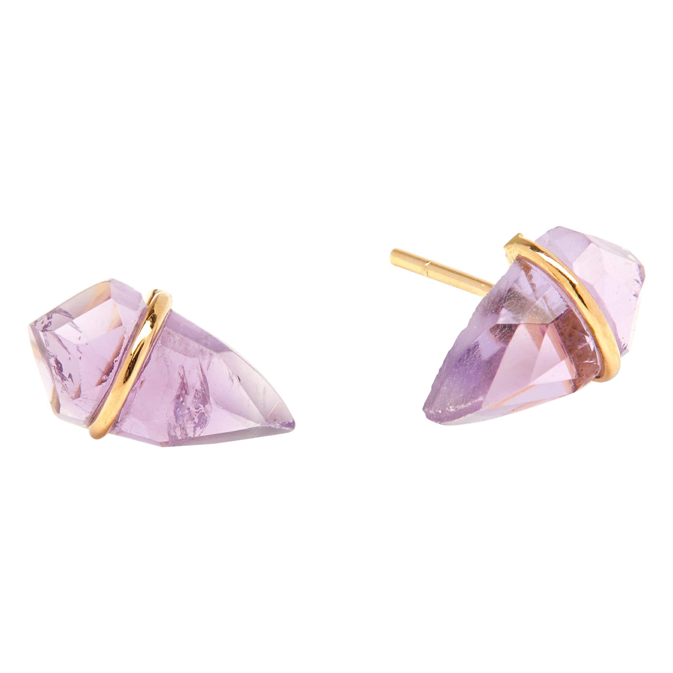 18 Karat Gold and Amethyst Post Earrings For Sale