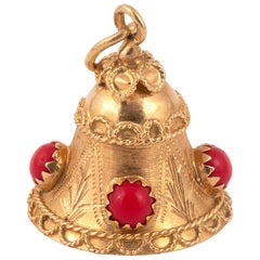 18 Karat Gold and Cabochon Red Glass Bell Charm