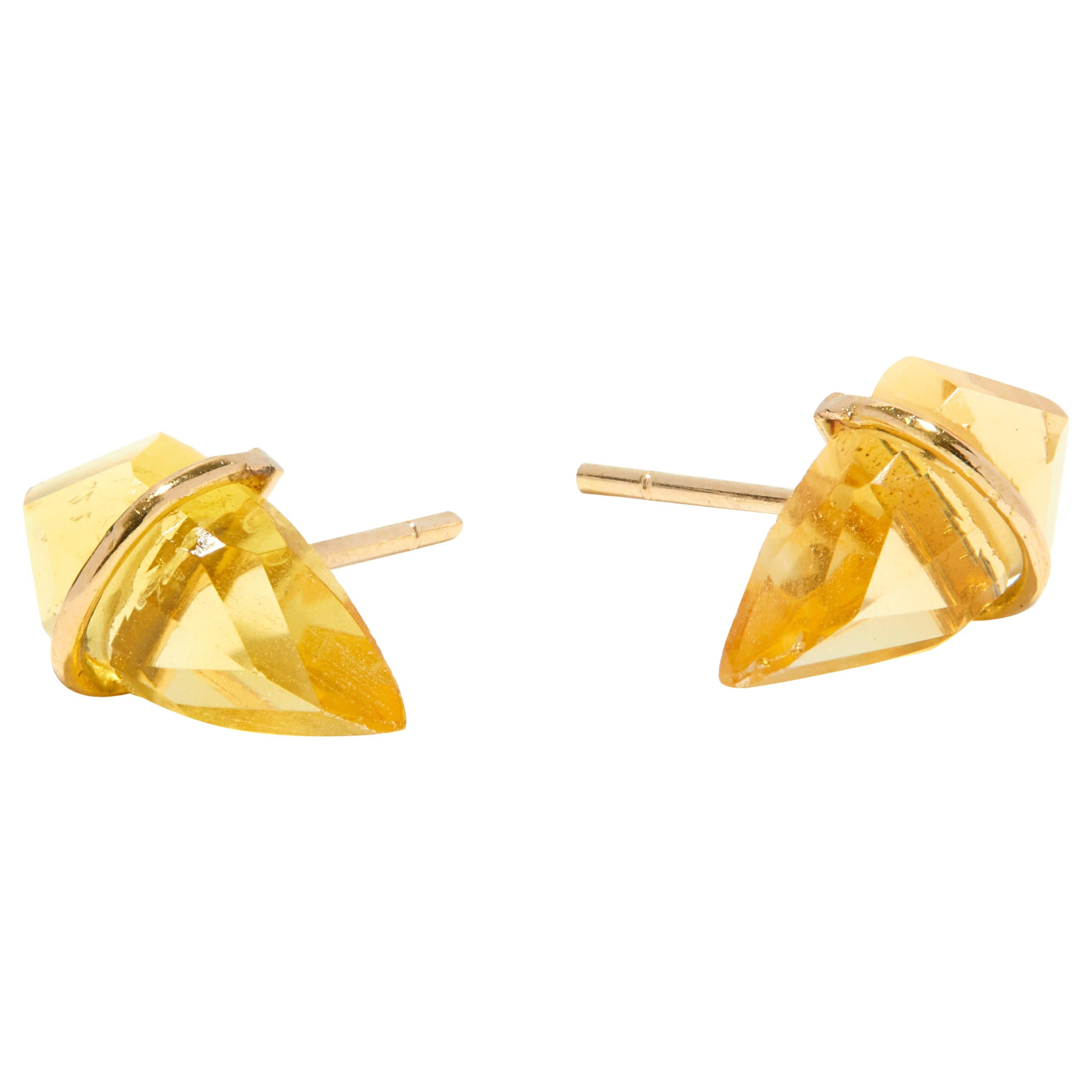 18 Karat Gold and Citrine Post Earrings For Sale