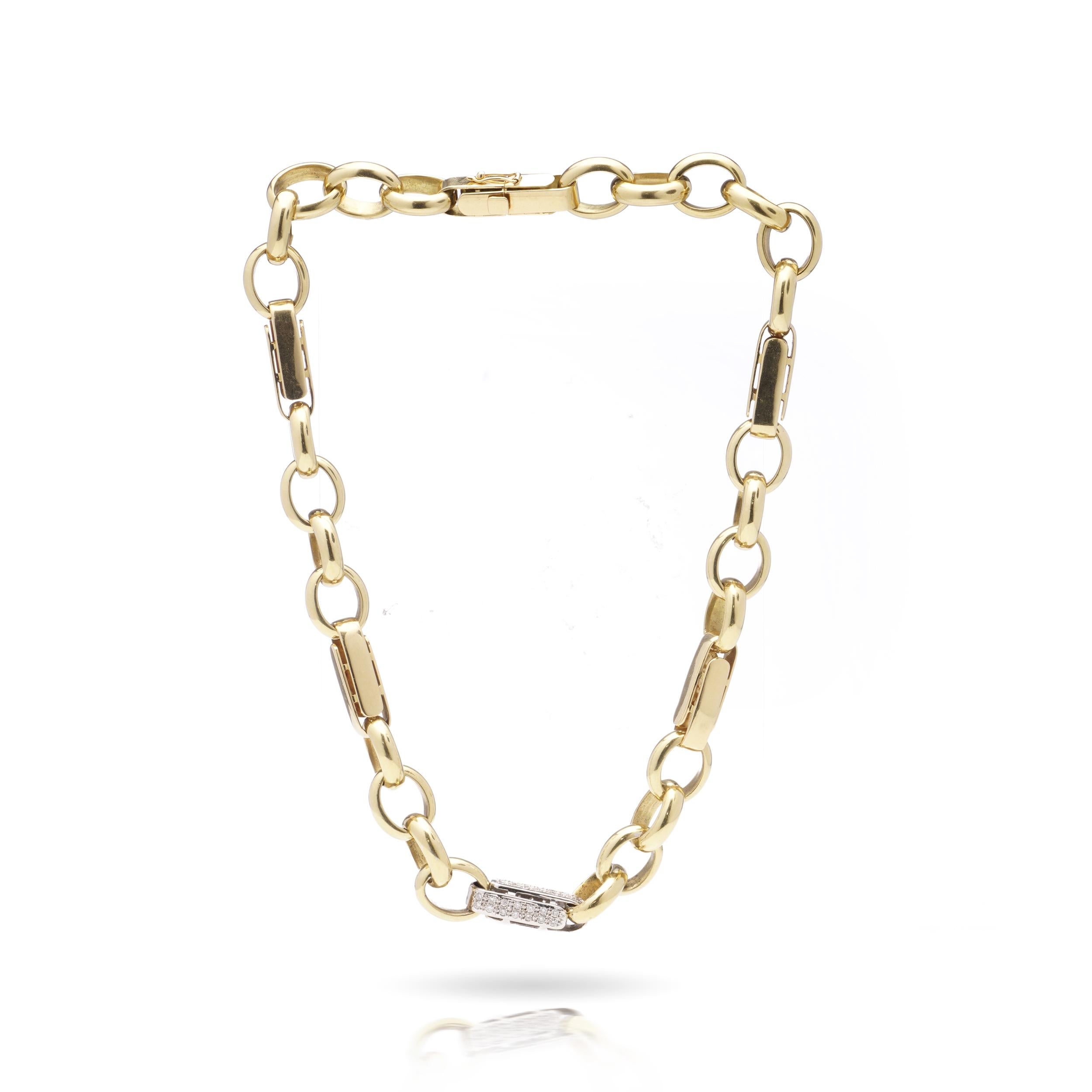 18kt Gold and Diamond Link Chain Necklace For Sale 5