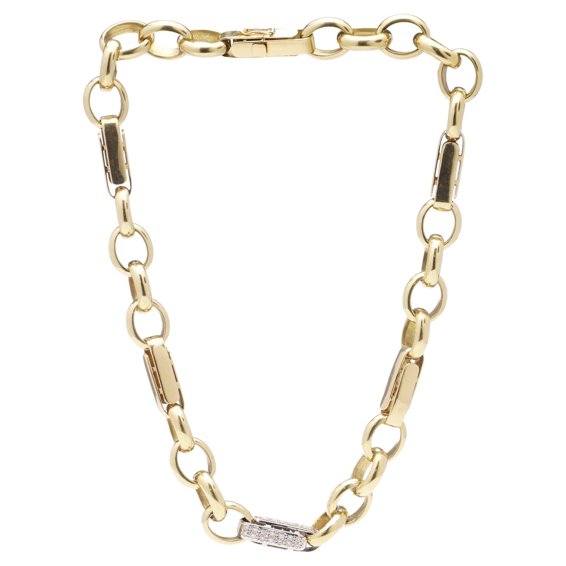 18kt Gold and Diamond Link Chain Necklace For Sale