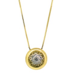 18kt Gold and Diamond Pendant Necklace, Handmade and Hand Engraved in Italy