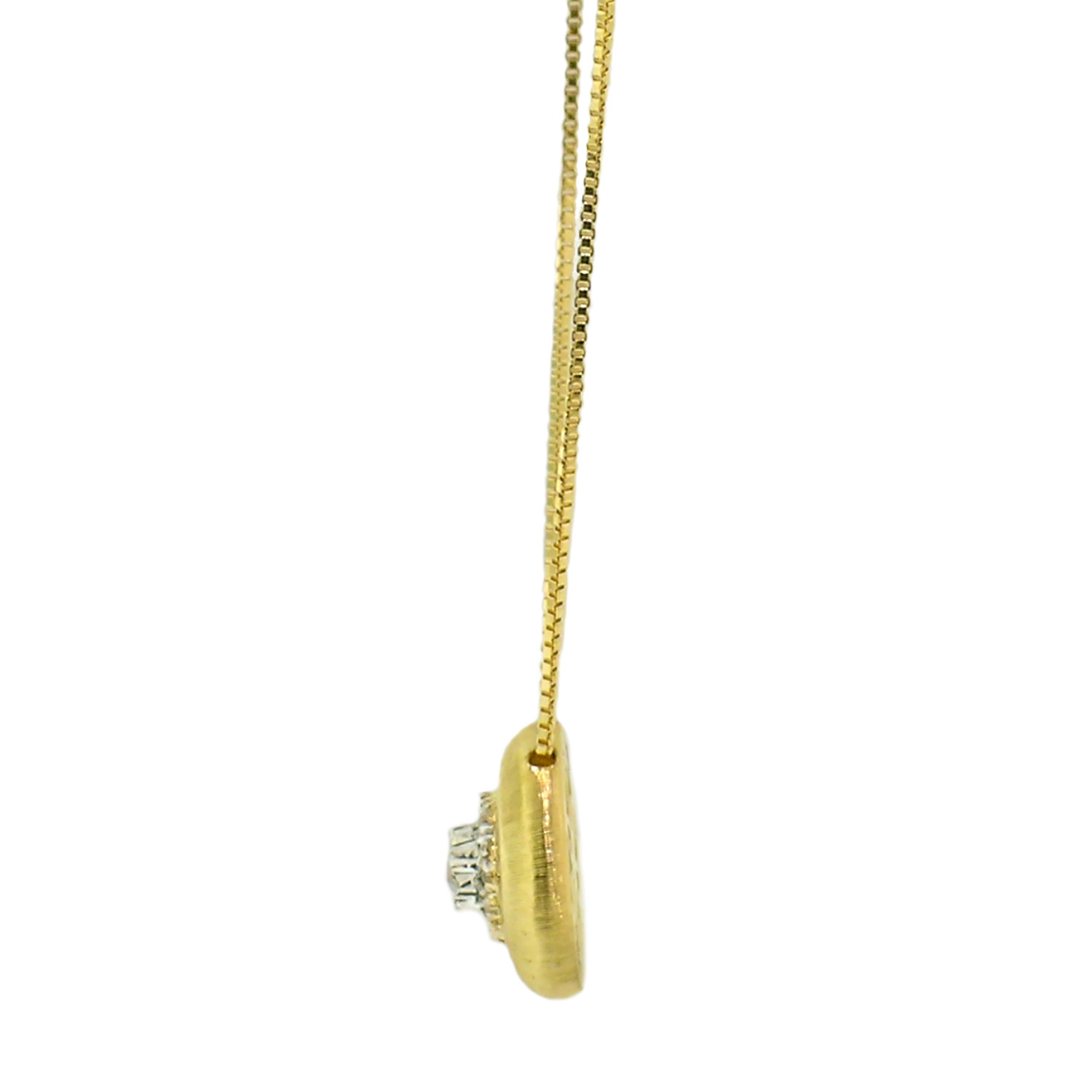 18kt Gold and Diamond Pendant Necklace, Handmade and Hand Engraved in Italy In New Condition In Logan, UT