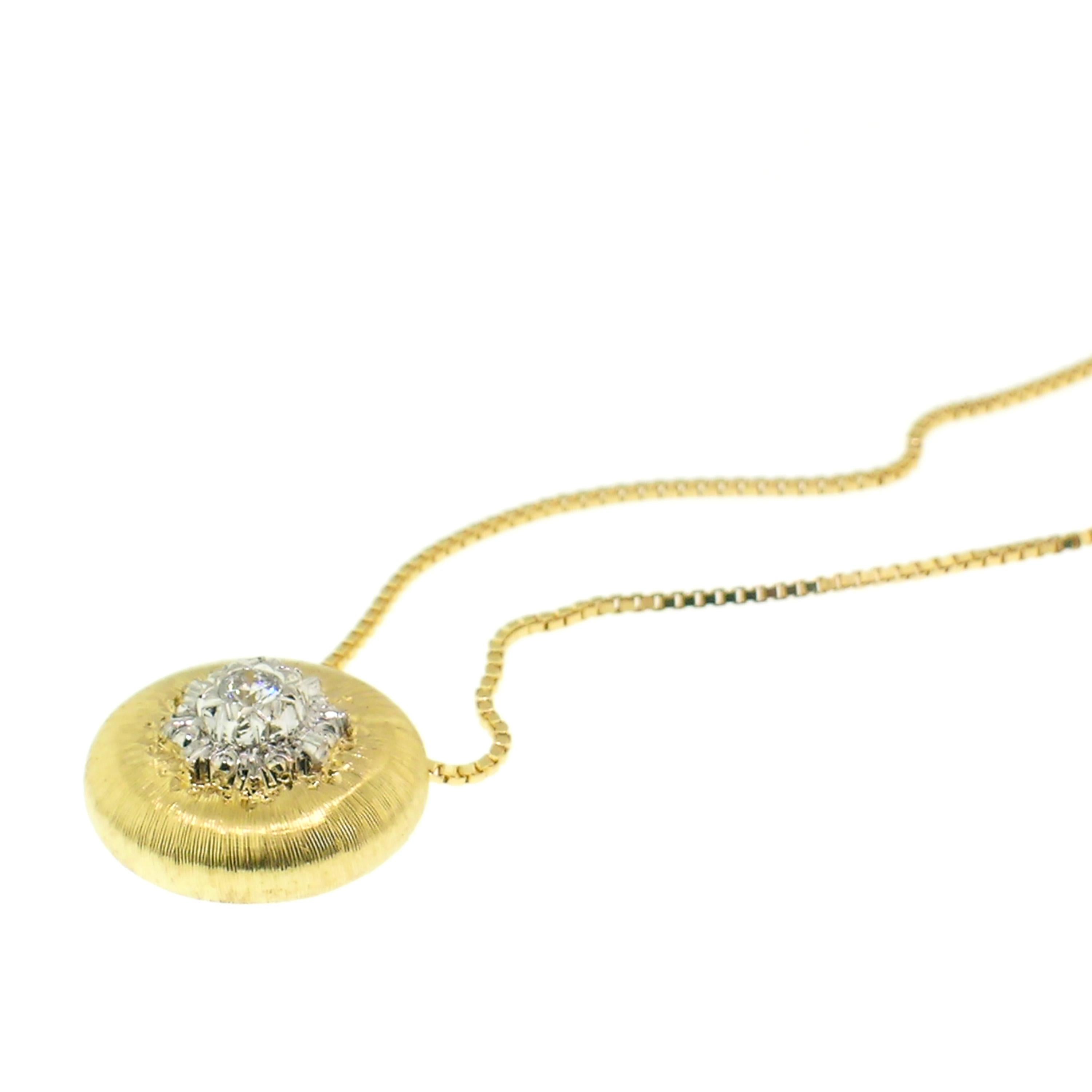 18kt Gold and Diamond Pendant Necklace, Handmade and Hand Engraved in Italy 1