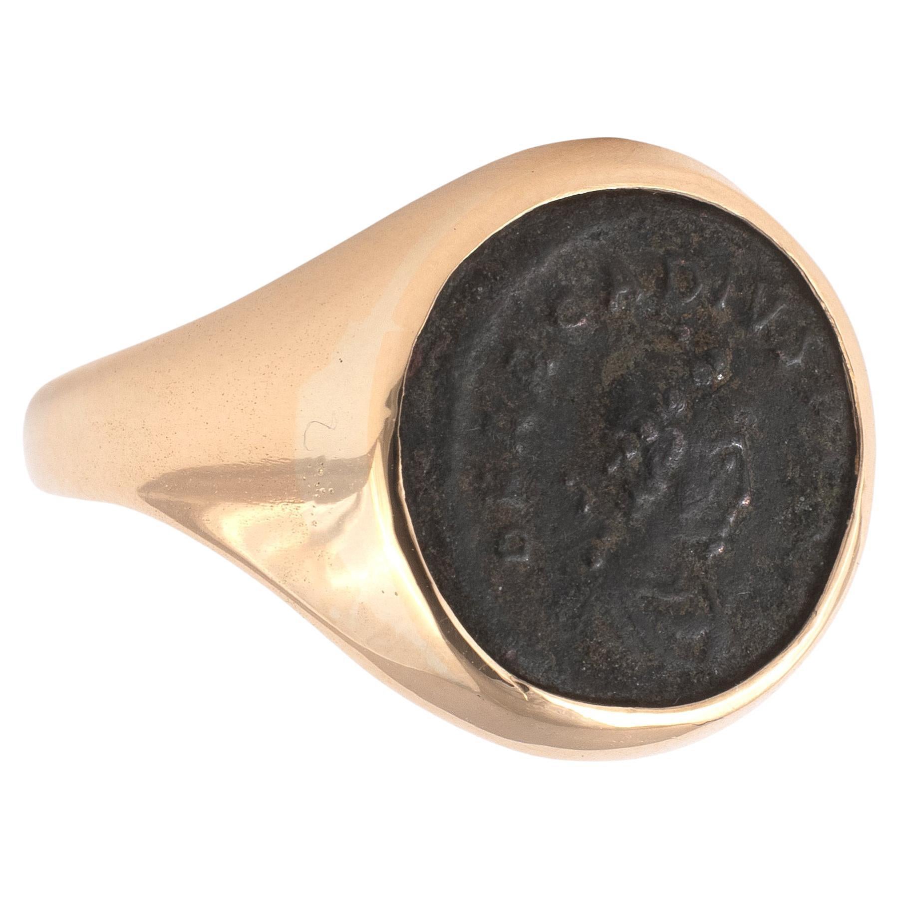 18kt Gold And Early Byzantine Bronze Follis Coin Ring Circa 527-565 D.C.