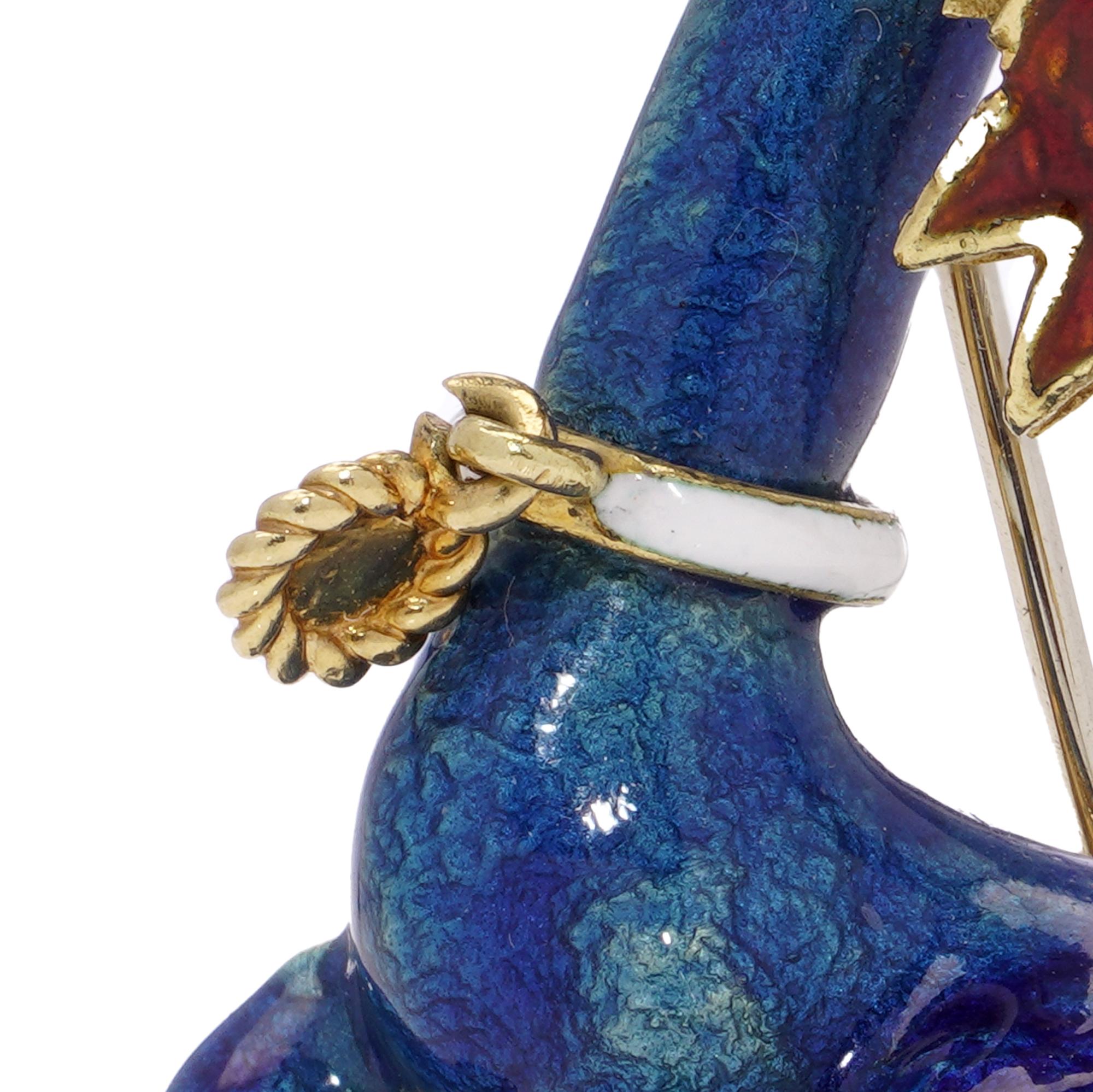 Broche fantaisiste chien caniche en or et émail 18 carats, sertie de saphirs et de rubis en vente 1