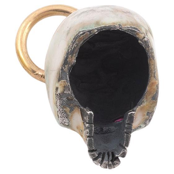 Contemporary 18 Karat Gold and Enamelled Skull Pendant