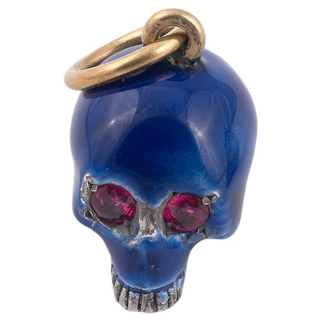 18 Karat Gold and Enamelled Skull Pendant For Sale