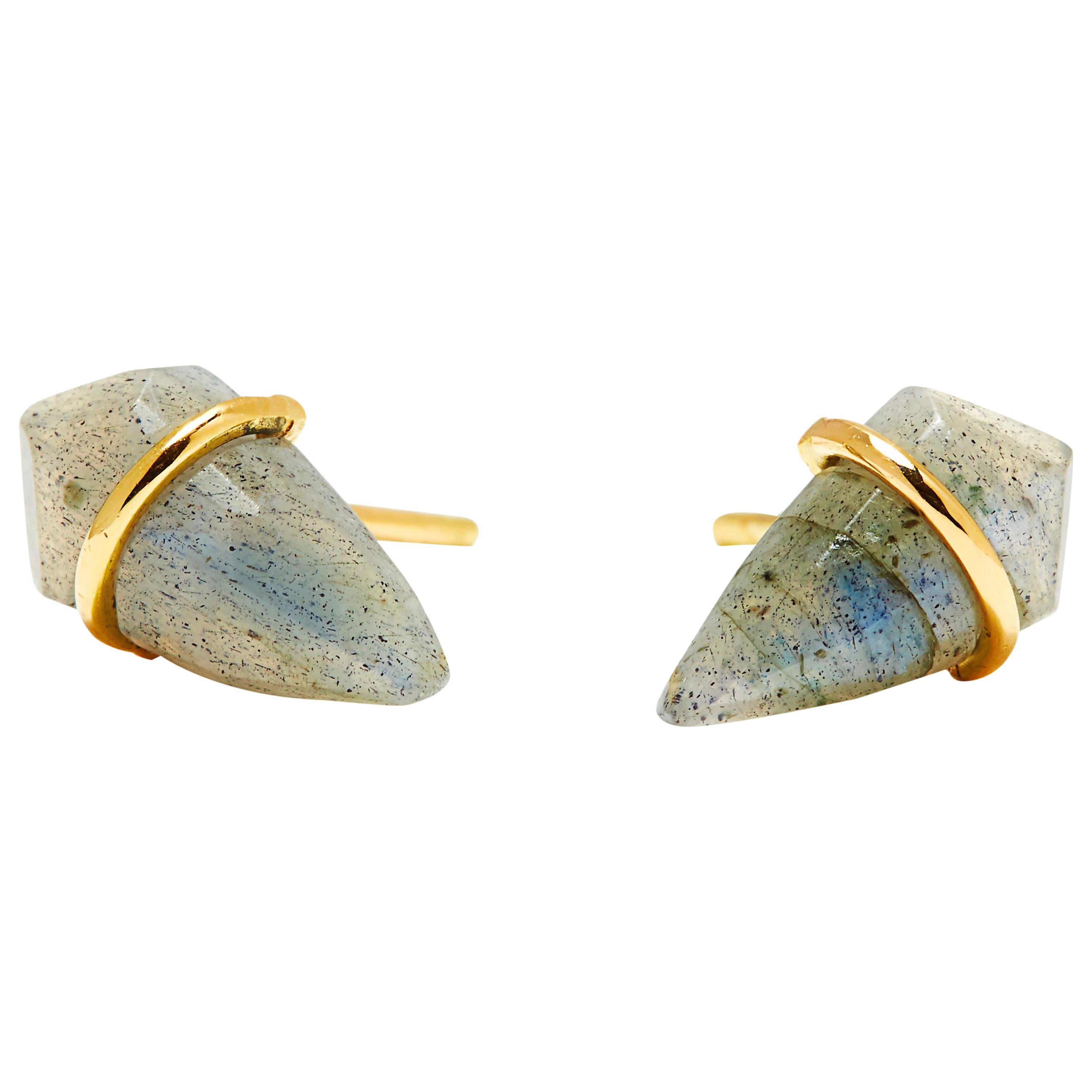 18 Karat Gold and Labradorite Post Earrings For Sale