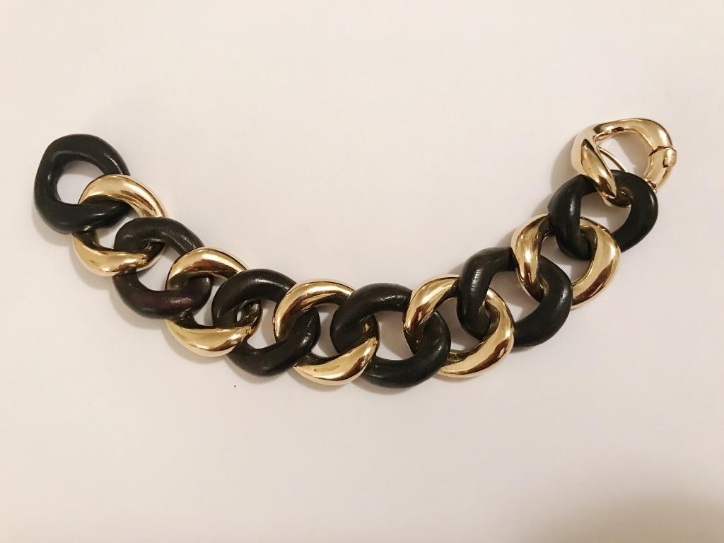 18 Karat Gold and Malachite Link Bracelet For Sale 9