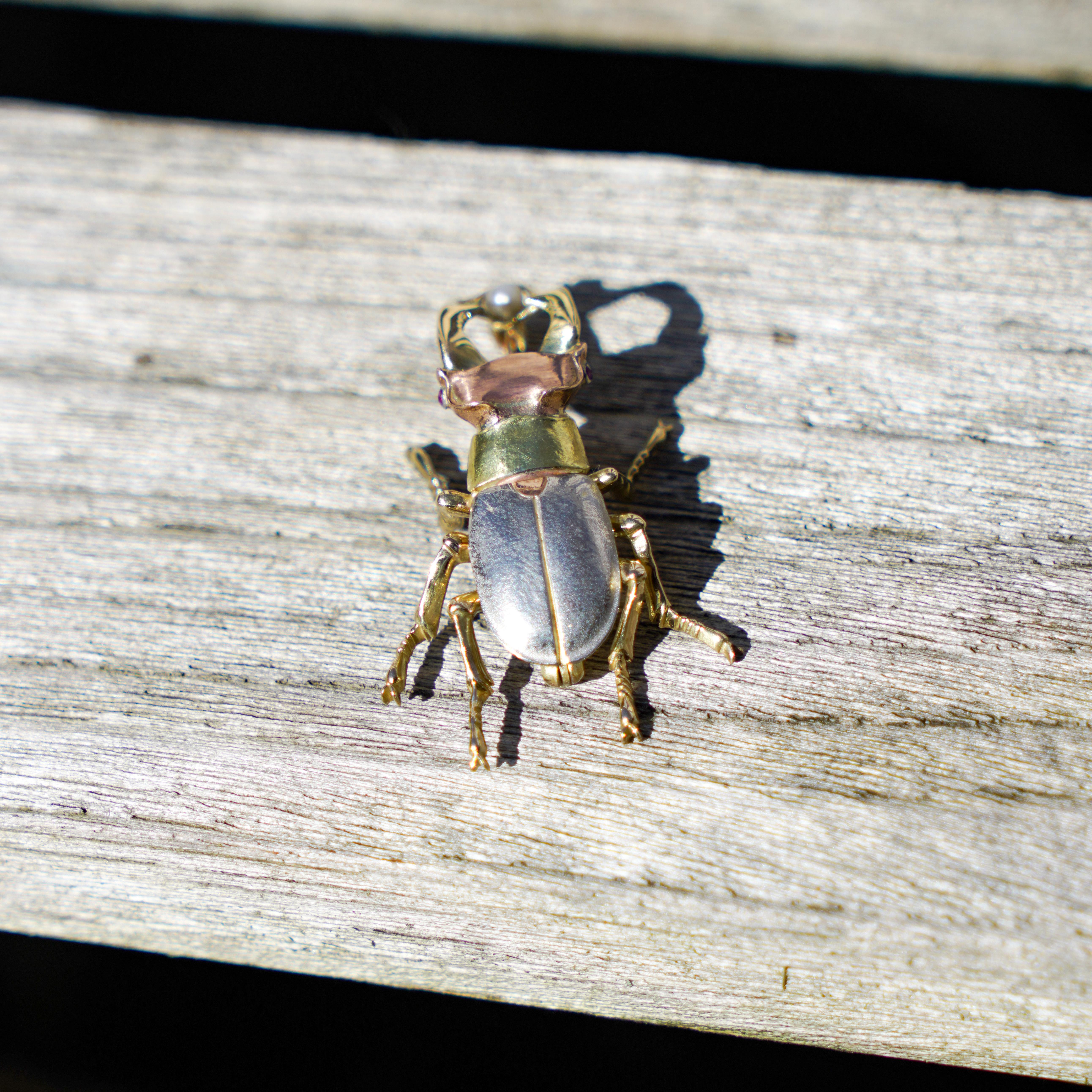 broche escarabajo de oro de 18 quilates y platino en Bueno estado para la venta en Braintree, GB