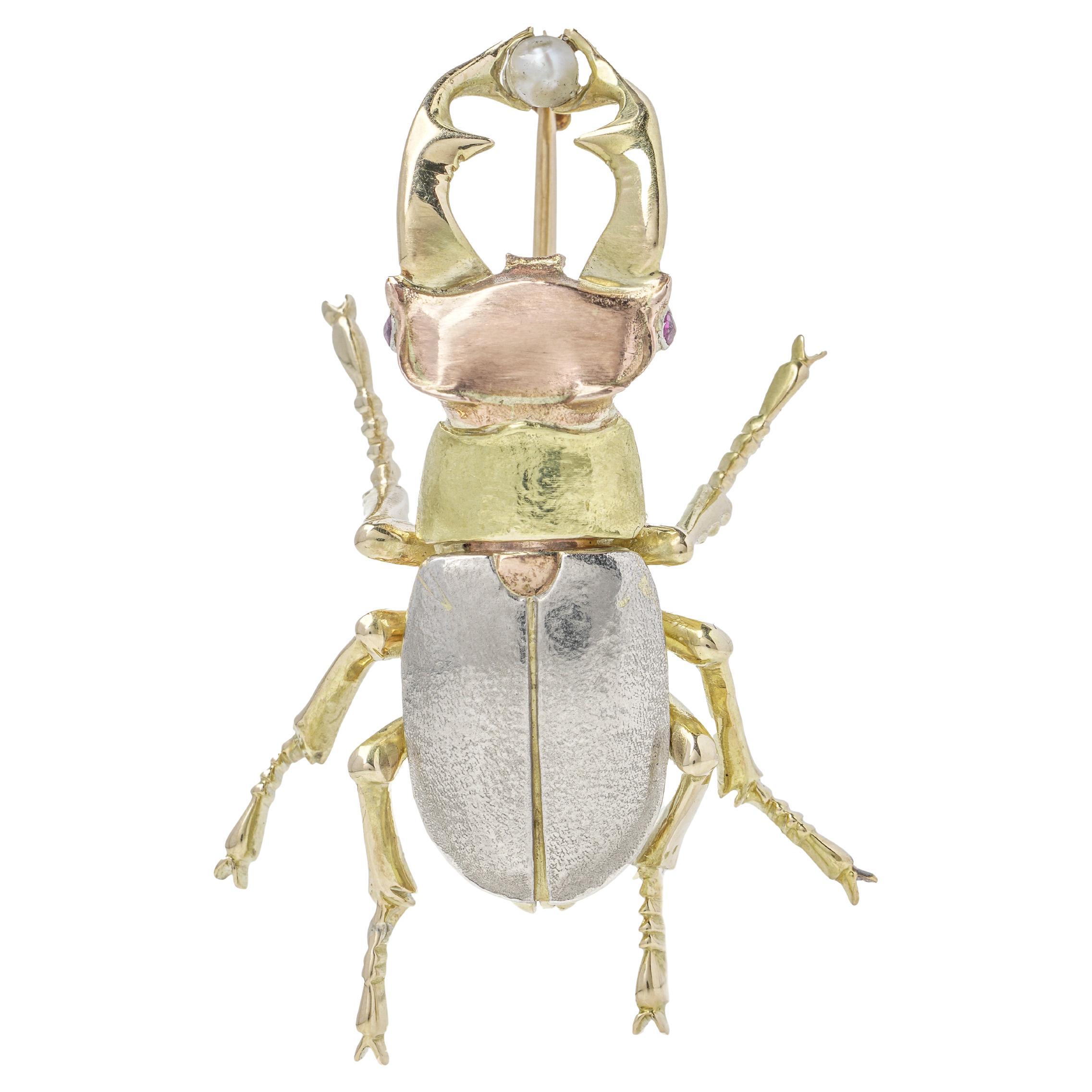18kt gold and platinum beetle brooch