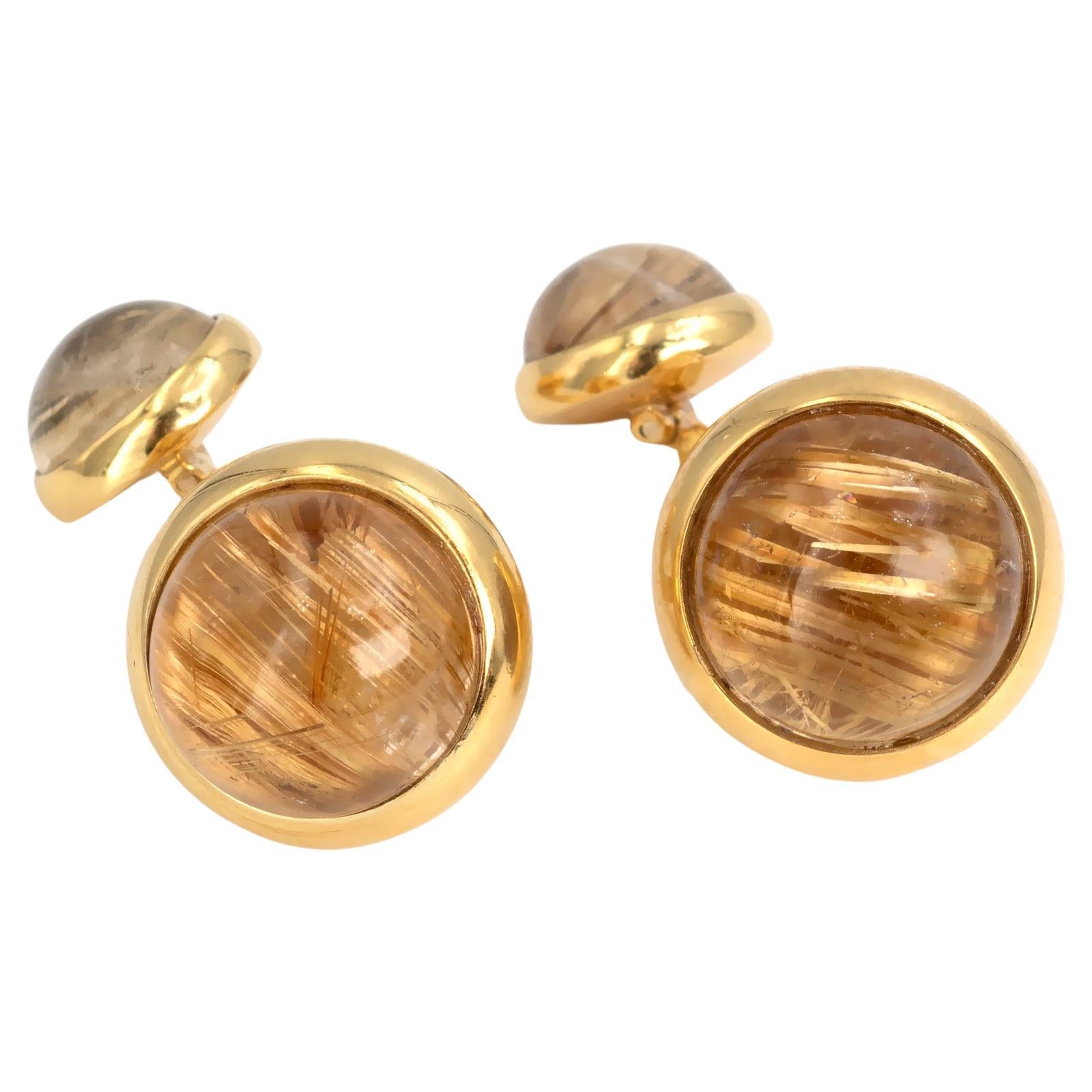 18KT. Gold  and Rutilated Quartz Cufflinks  In New Condition For Sale In Monte Carlo, MC