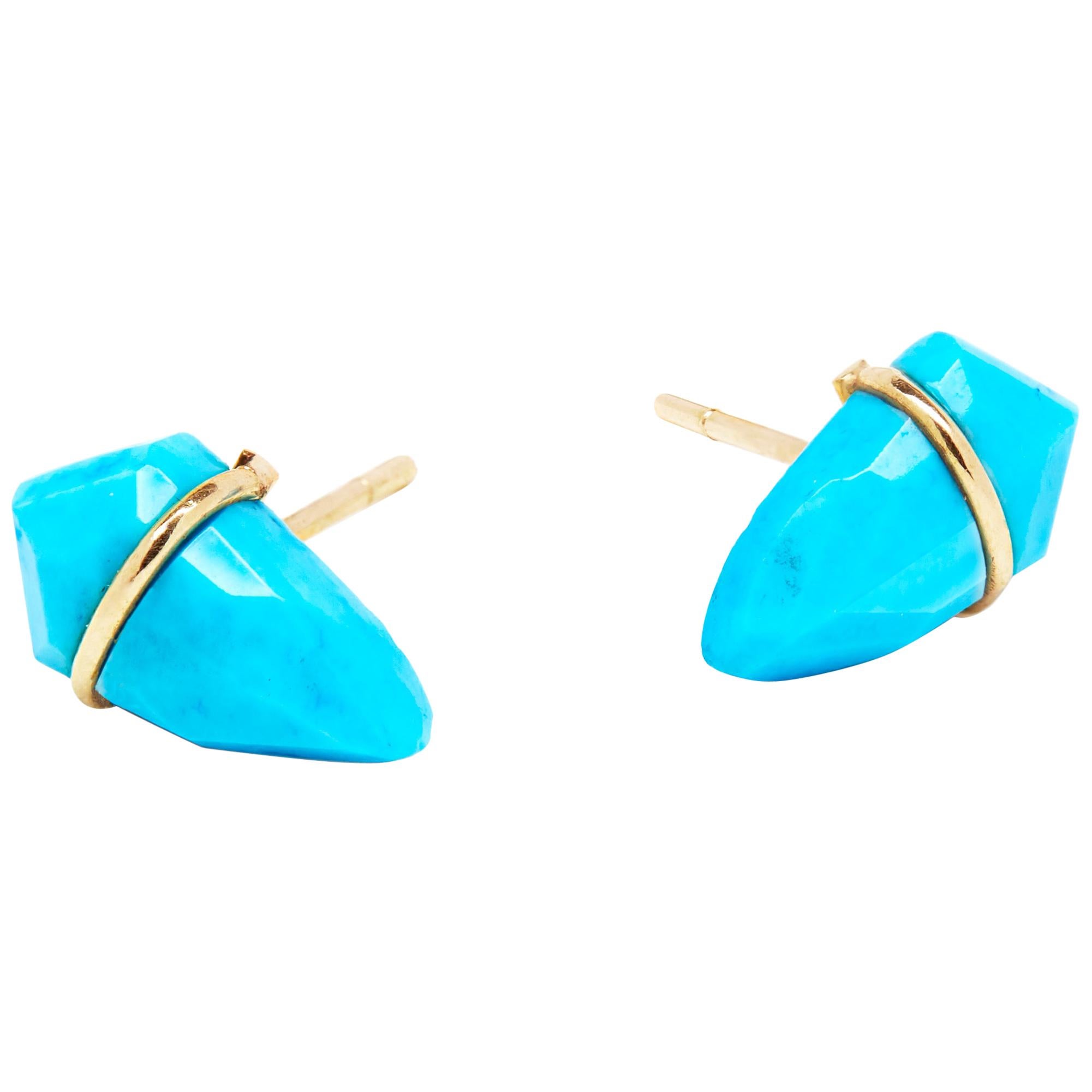 18 Karat Gold and Turquoise Kite Earrings For Sale