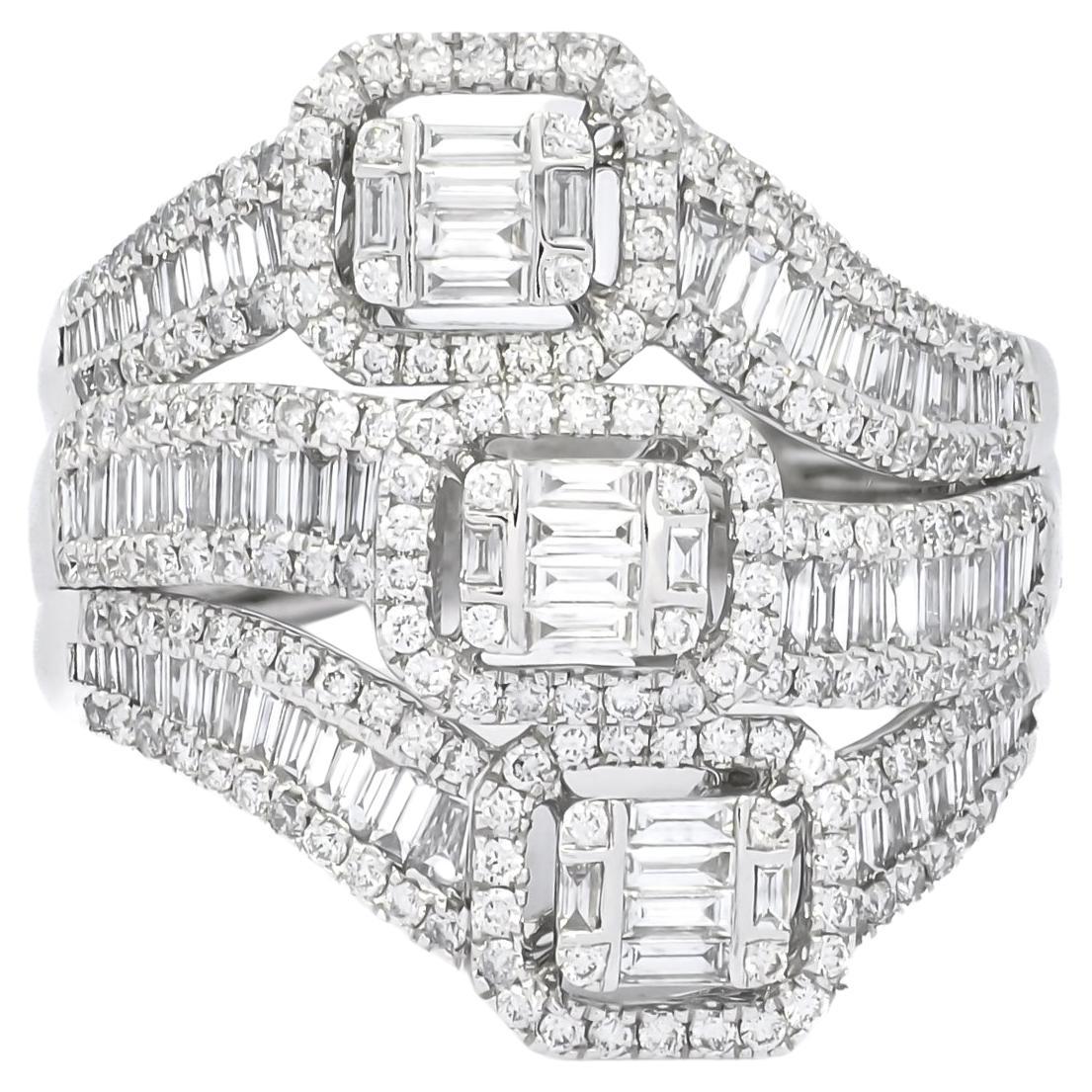 18KT Gold Art Deco Style Baguette Diamond Cluster Halo Cocktail Ring R00747
