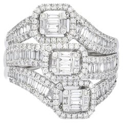 Diamante natural 1,8 quilates Anillo de cóctel de oro blanco de 18 quilates