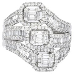 Bague cocktail en or blanc 18 carats avec diamant naturel de 1,8 carat