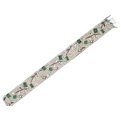 18KT Gold Art Deco Diamond and Emerald Bracelet with Vine Motif