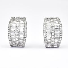 Natural Diamond 2.01 Carats 18KT White Gold Channel Luxury Hoop Huggies Earrings