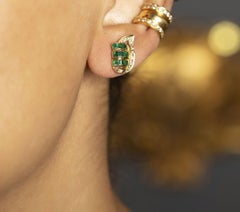 18kt Gold Baguette Emerald & Diamond Stud Earrings