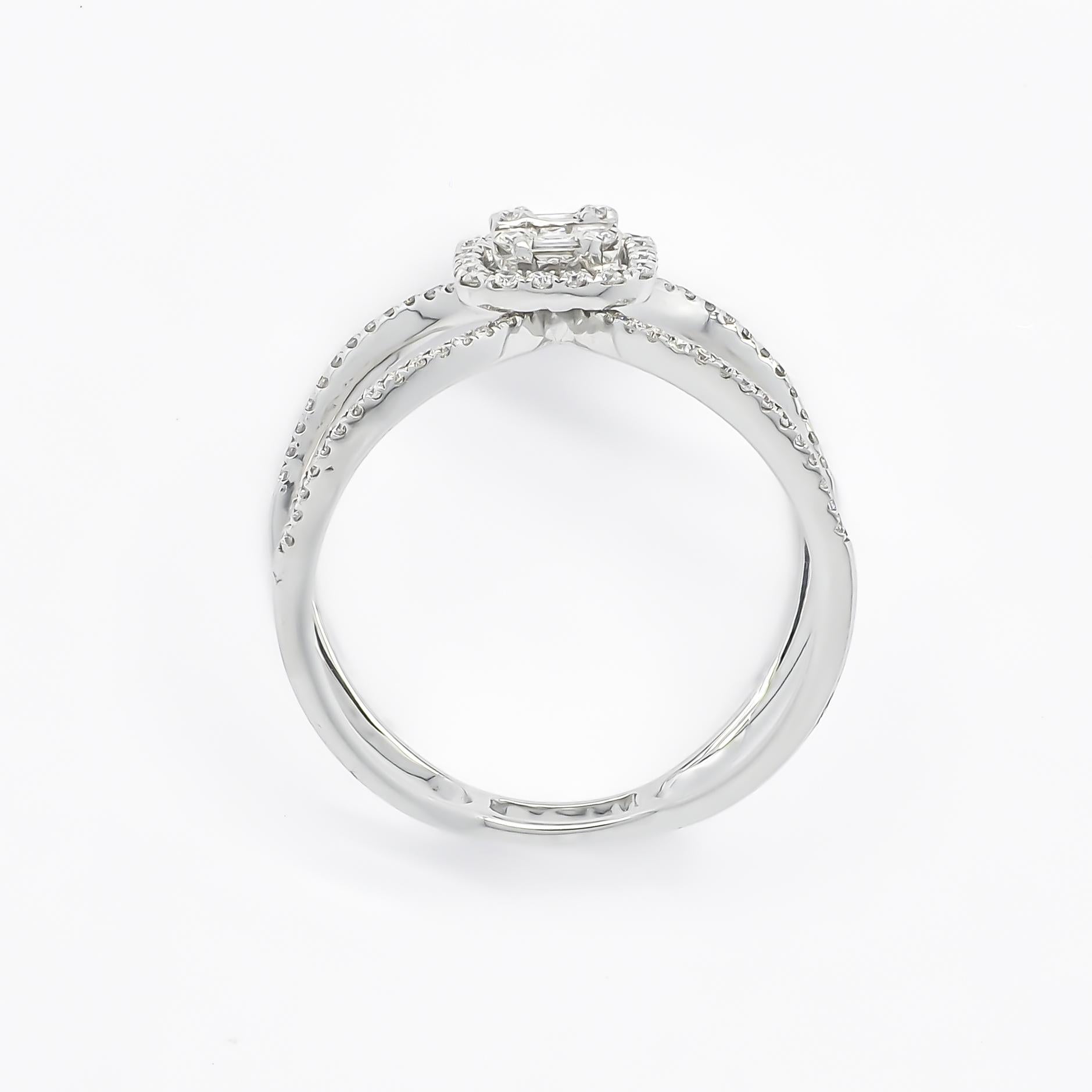 Art Nouveau Natural Diamond Ring 0.43 cts 18 Karat White Gold Statement Ring For Sale