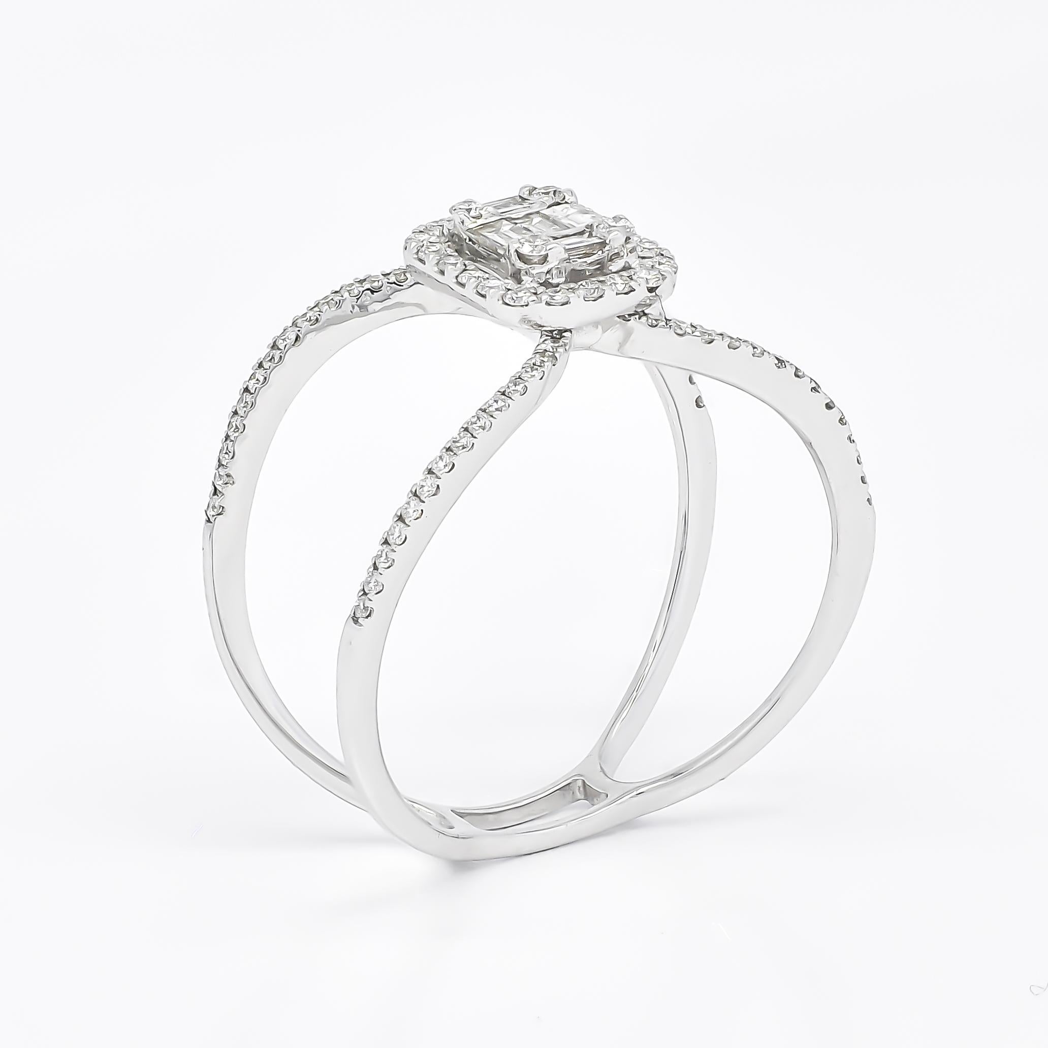 Round Cut Natural Diamond Ring 0.43 cts 18 Karat White Gold Statement Ring For Sale
