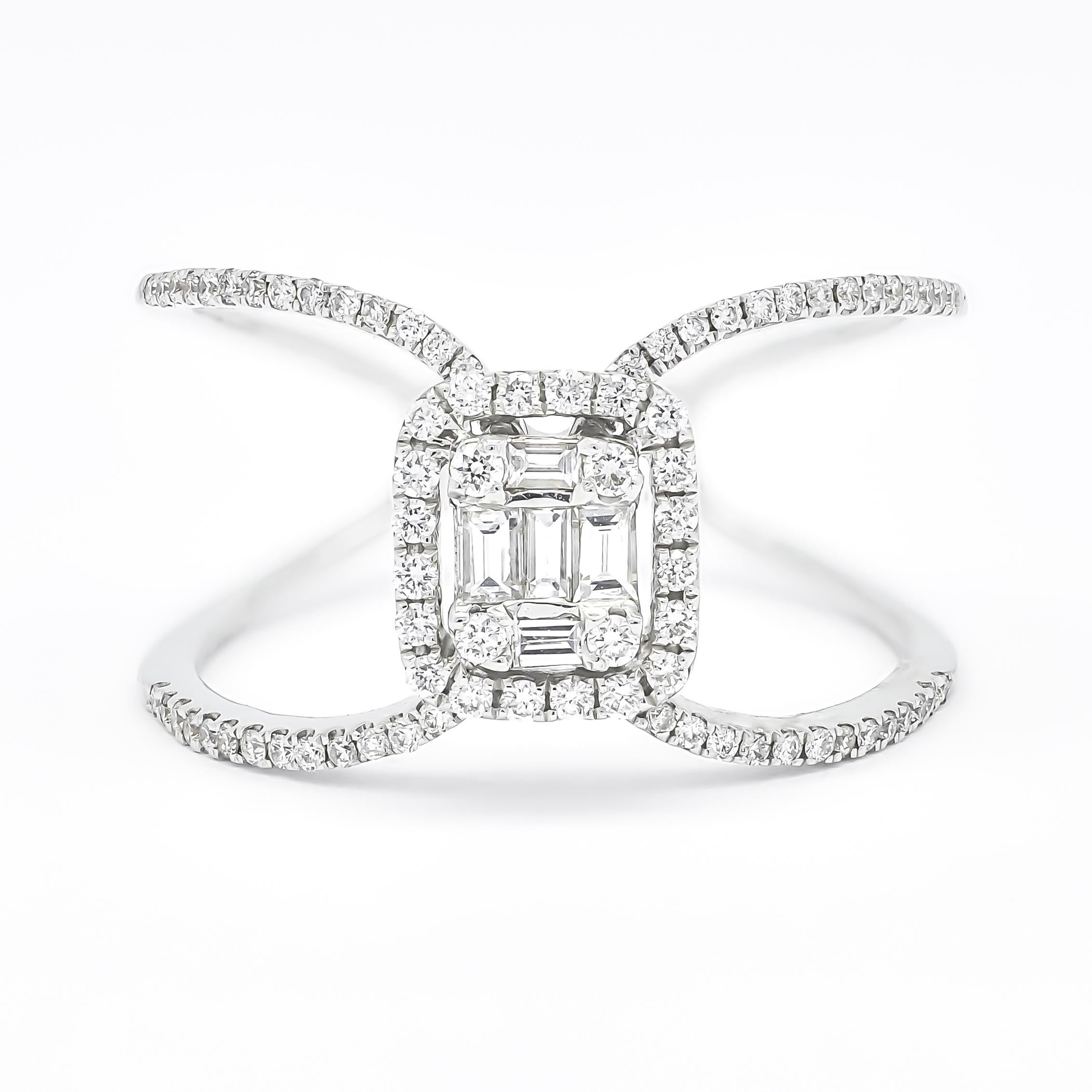 Women's Natural Diamond Ring 0.43 cts 18 Karat White Gold Statement Ring For Sale